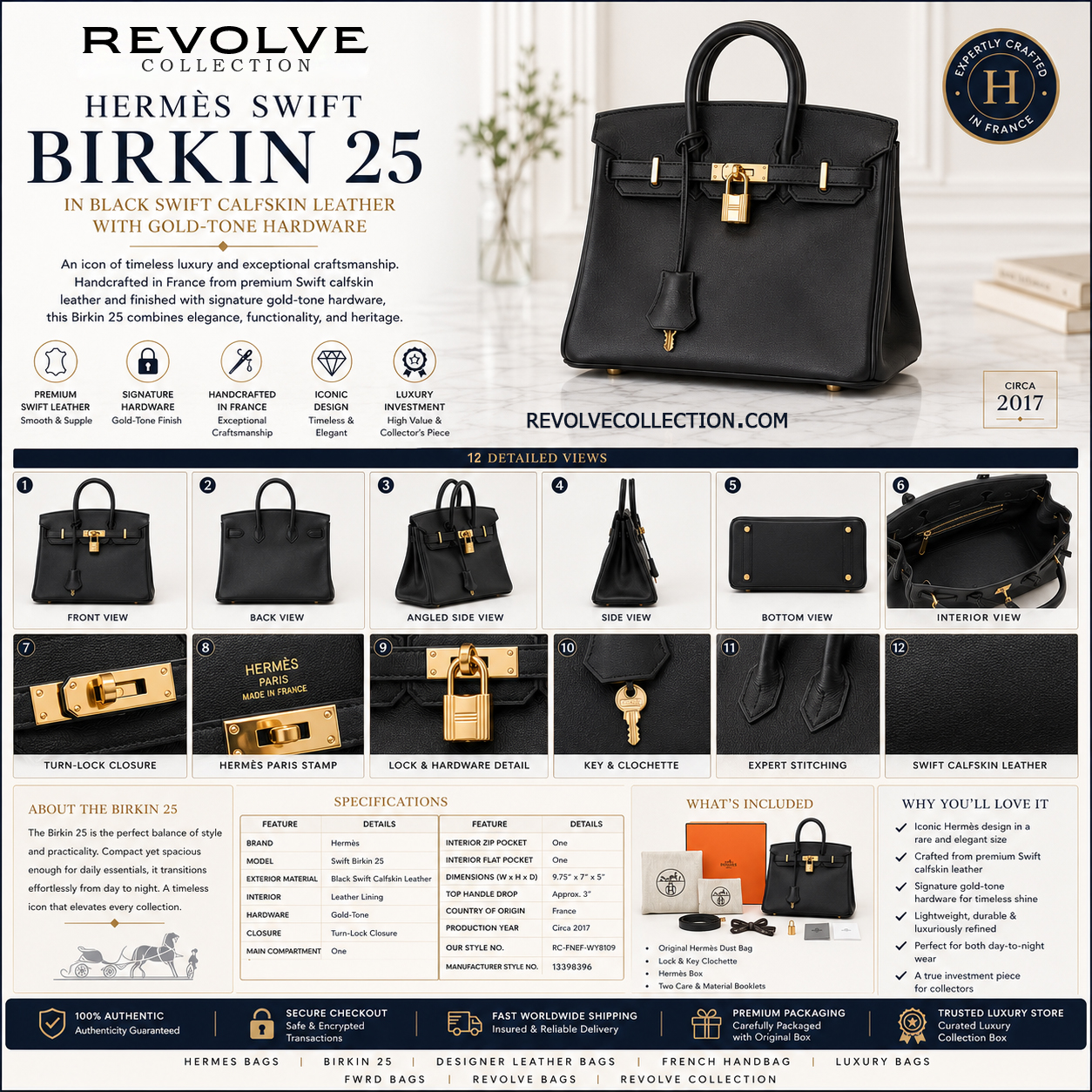 Editorial collage showcasing an elegant selection of handcrafted luxury leather handbags with refined textures, structured silhouettes, premium hardware, and sophisticated styling against a modern neutral background.